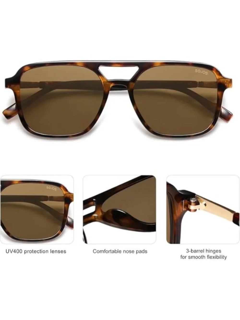 SOJOS Women Aviator Sunglasses Rectangle Sun Glasses Coffee Frame Coffee Lens